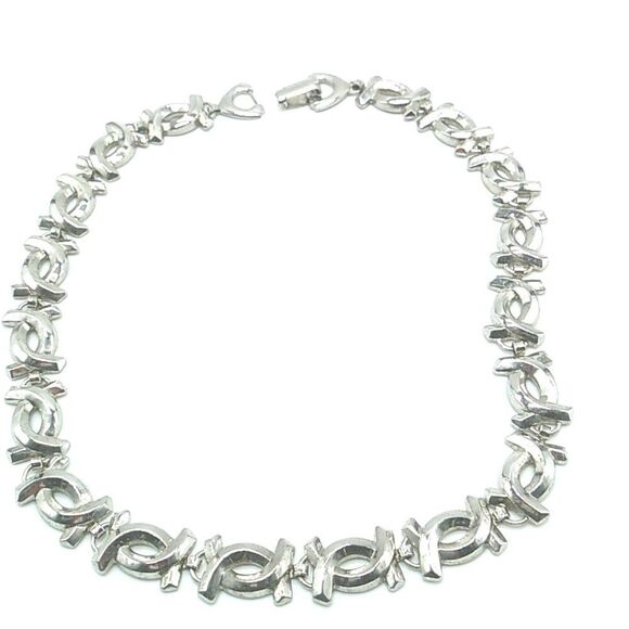 Vintage Marino Linked Choker Necklace Metal Silver-tone 1960s Signed - Picture 3 of 13